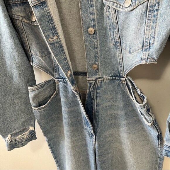 BLOGGERS FAV ZARA LIMITED EDITION CUT OUT SIDE DISTRESSED DENIM JUMPSUIT Size L - Picture 8 of 15